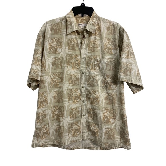 Pierre Cardin Other - Pierre Cardin‎  Large Tan Beige Cotton Tropical Palm Tree Short Sleeve Shirt